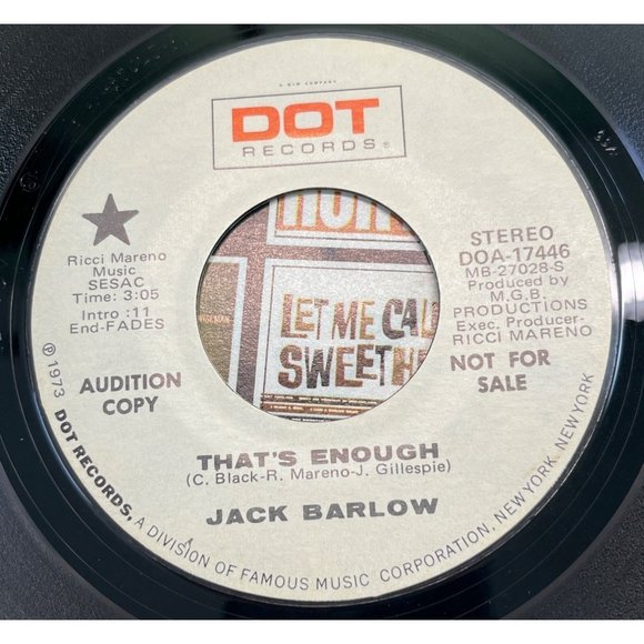 Jack Barlow That's Enough / How Much Love Will it Take 45 Country Promo 1973 Dot - Picture 1 of 6